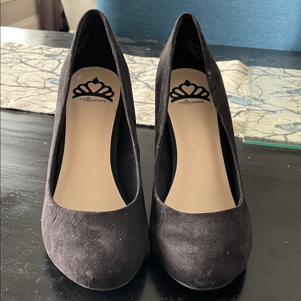 Fergalicious Black Suede Round Toe Pumps